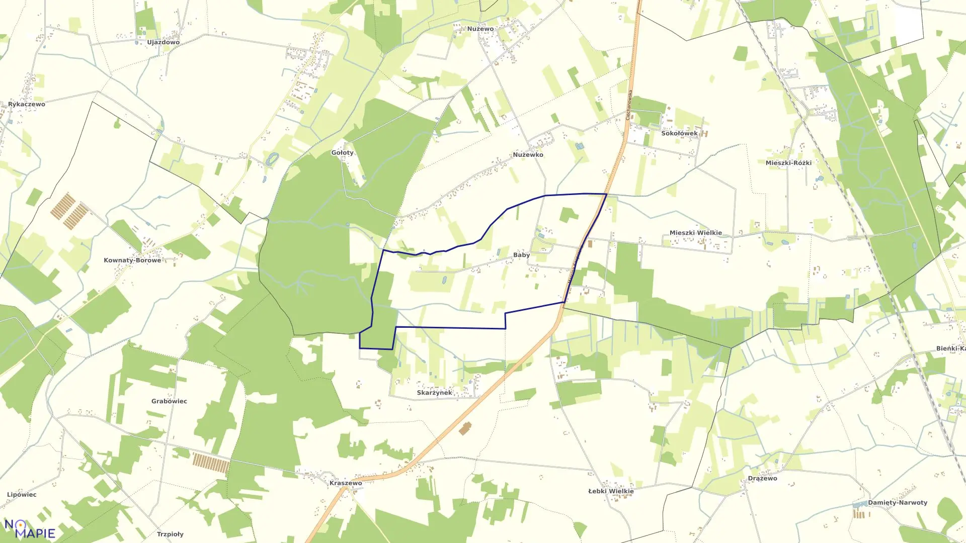 Mapa obrębu BABY w gminie Ciechanów