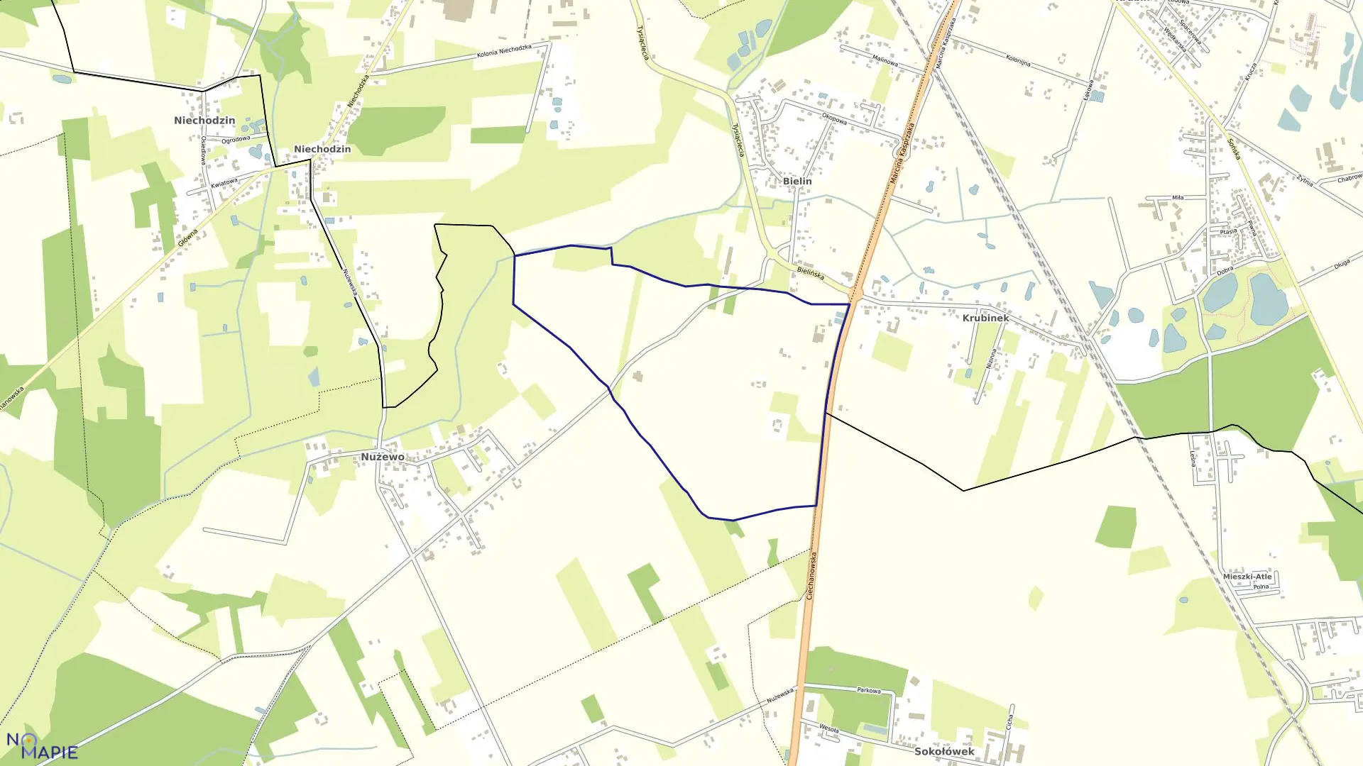 Mapa obrębu BIELIN w gminie Ciechanów