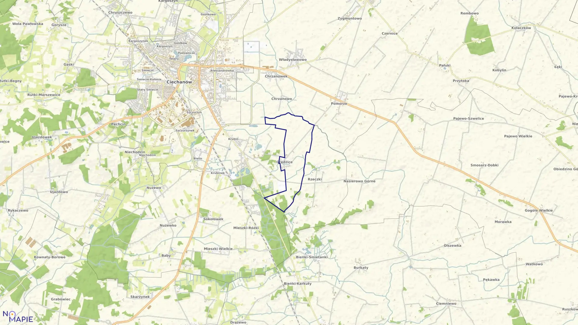 Mapa obrębu GRĘDZICE w gminie Ciechanów