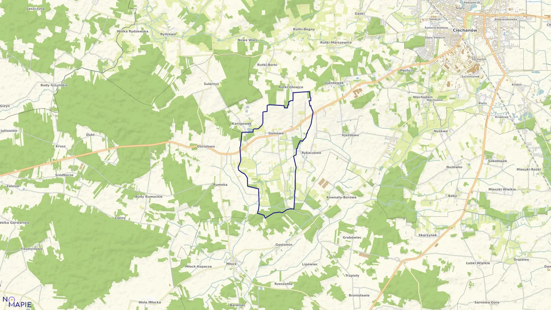 Mapa obrębu GUMOWO w gminie Ciechanów