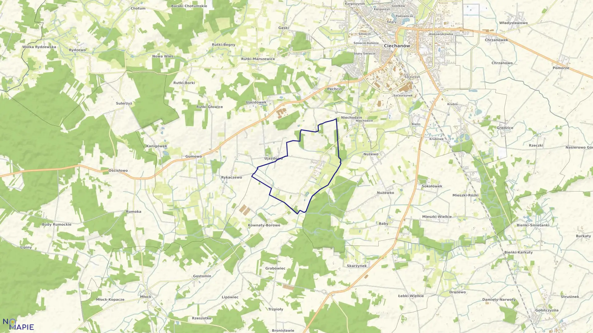 Mapa obrębu KOWNATY ŻĘDOWE w gminie Ciechanów