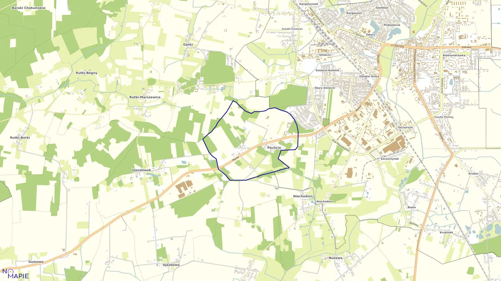 Mapa obrębu PĘCHCIN w gminie Ciechanów