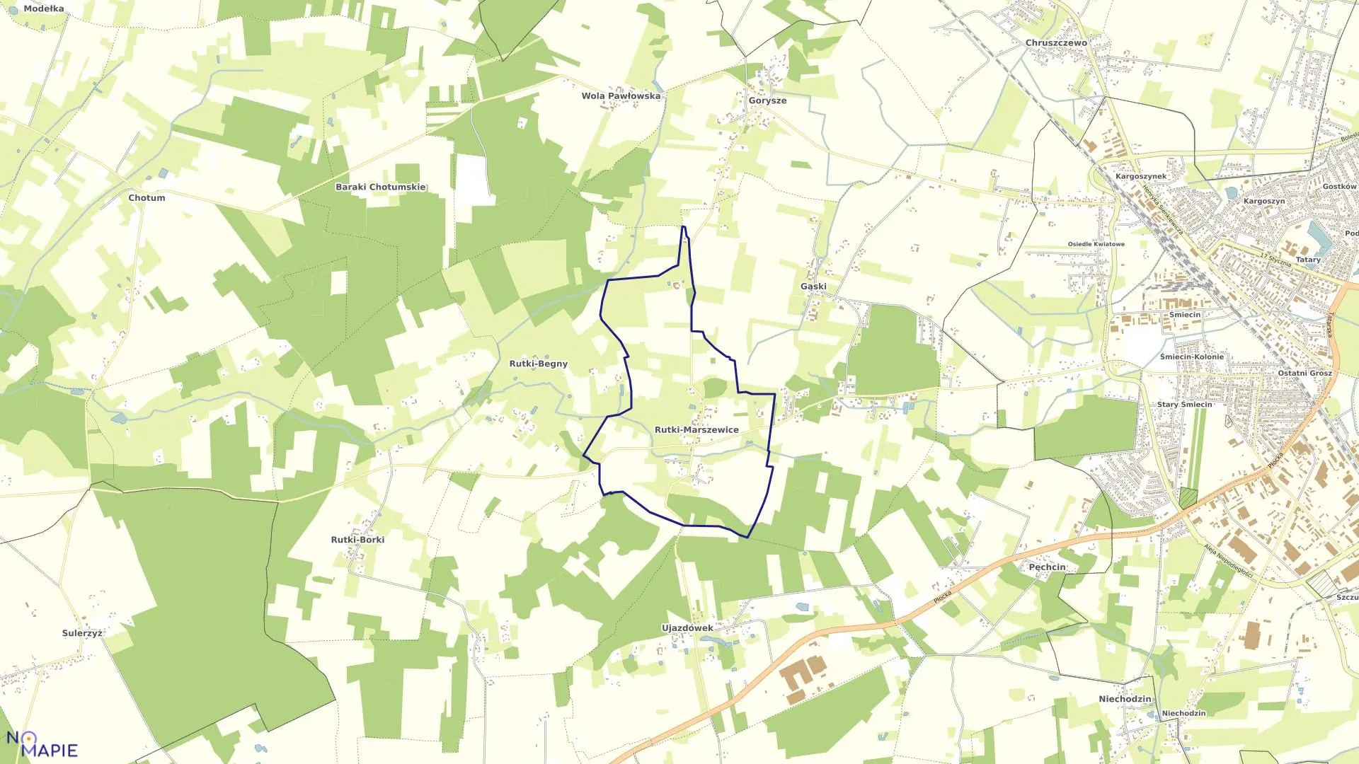 Mapa obrębu RUTKI MARSZEWICE w gminie Ciechanów