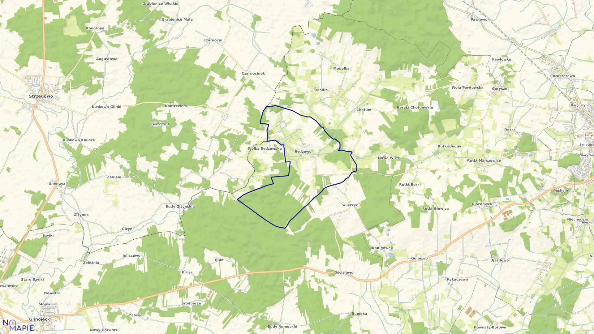 Mapa obrębu RYDZEWO w gminie Ciechanów