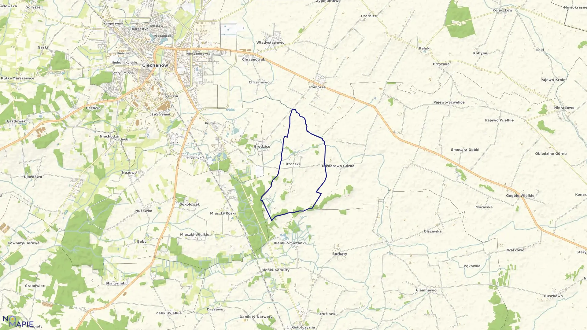 Mapa obrębu RZECZKI w gminie Ciechanów