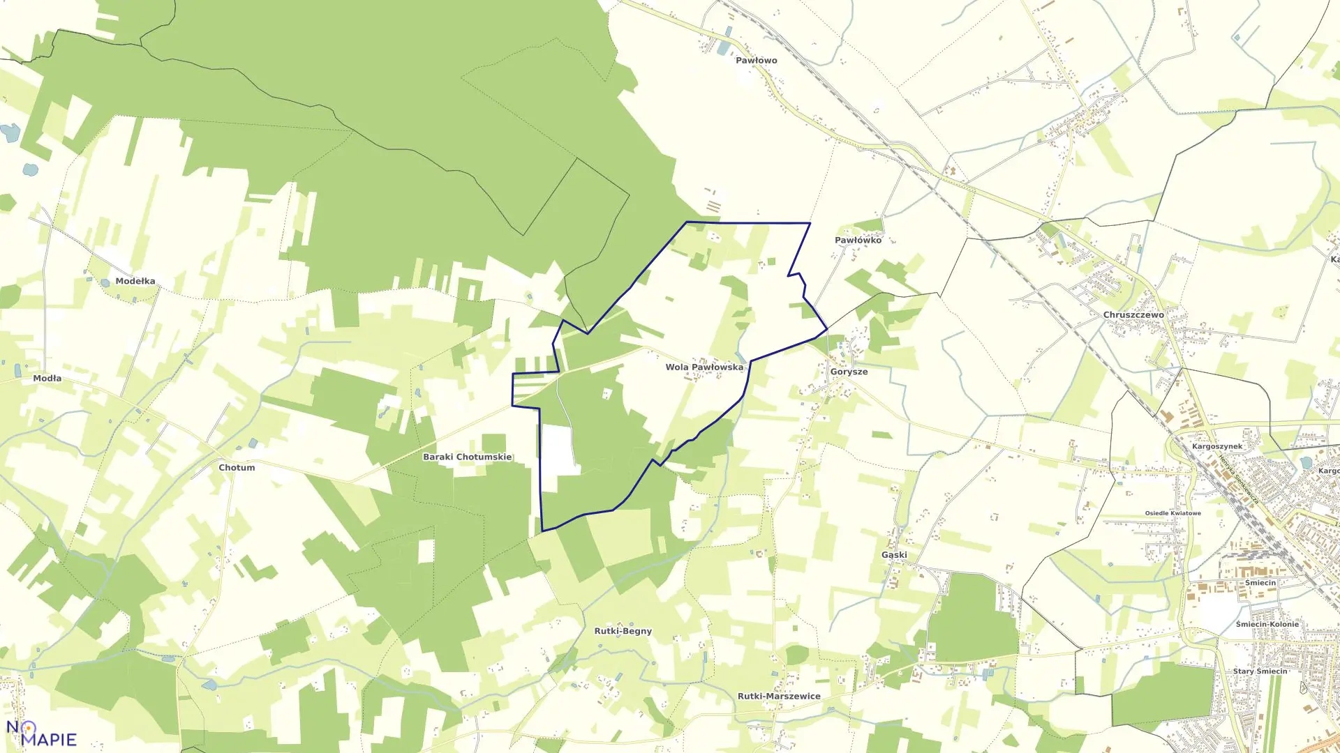 Mapa obrębu WOLA PAWŁOWSKA w gminie Ciechanów