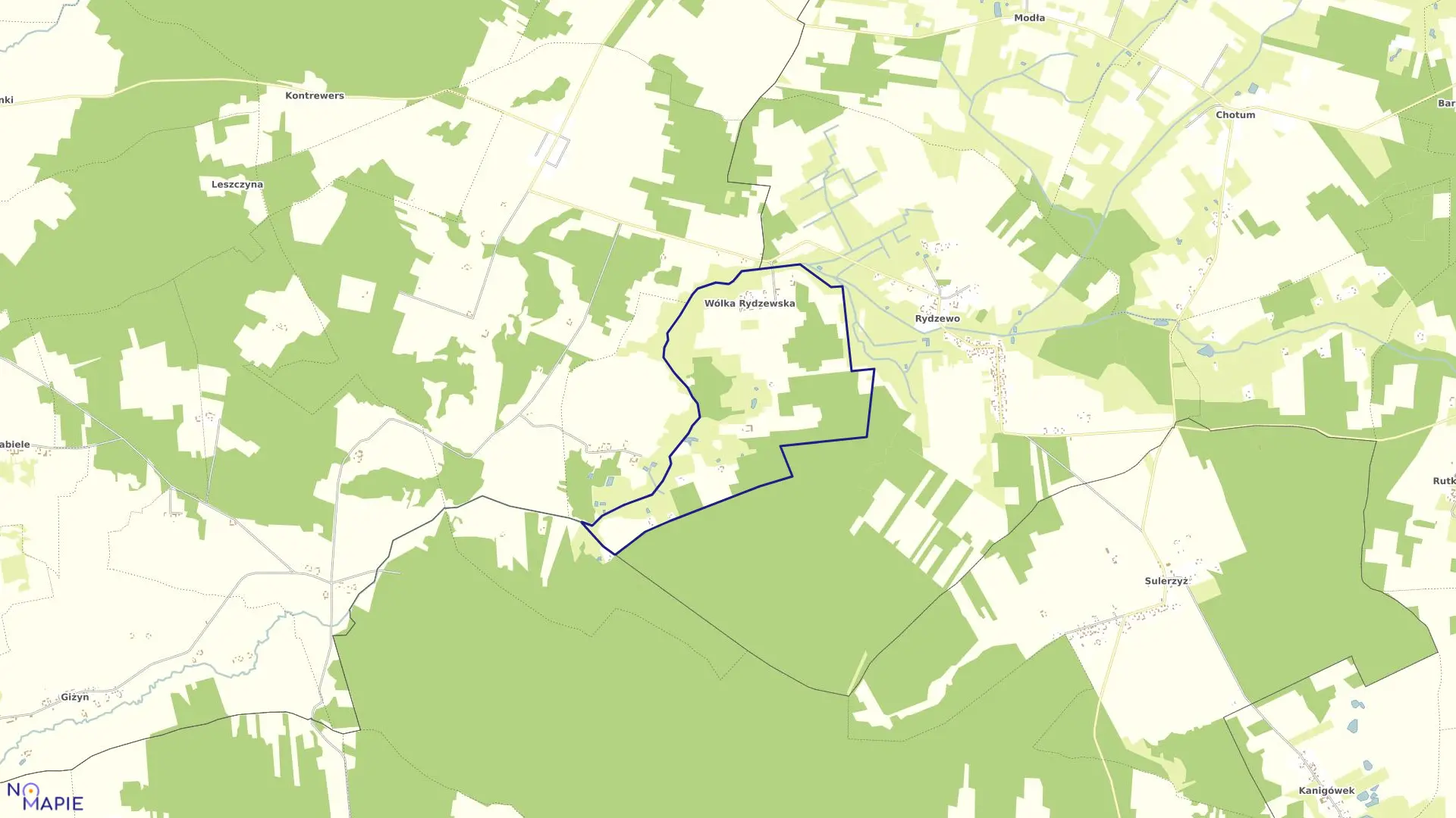 Mapa obrębu WÓLKA RYDZEWSKA w gminie Ciechanów